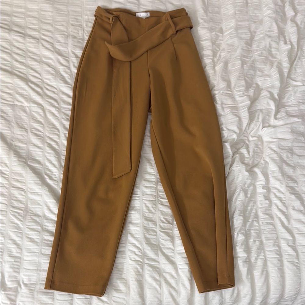 Tan Ankle Pants - Tie Waist